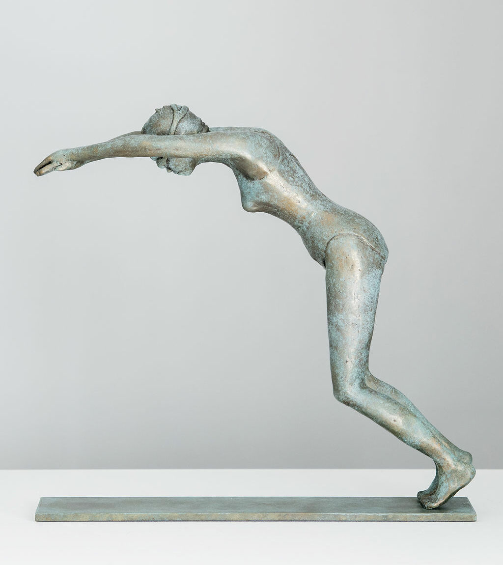 le plongeon sculpture bronze profil
