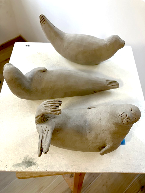 Phoques marins de la baie de somme, terre cuite, modelage